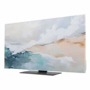 TV Cover 75'', Teal Beige Elastic Stretch TV Screen Dust Cover Indoor, Modern Oil Painting Art Coastal Washable Anti-Dust & Scratch Protector Covers, Universal Fit for Flat Curved LED LCD TVs TV Cover 75'', Teal Beige Elastic Stretch TV Screen Dust Cover Indoor, Modern Oil Painting Art Coastal Washable Anti-Dust & Scratch Protector Covers, Universal Fit for Flat Curved LED LCD TVs