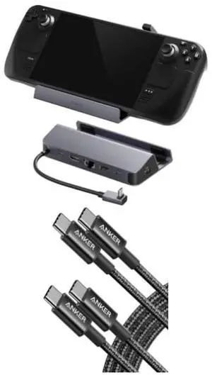 Anker Docking Station for Steam Deck/ROG Ally, 6-in-1 Steam Deck Dock, USB C Hub with HDMI 4K@60Hz, 1Gbps Ethernet,2 USB-A and 1 USB-C Ports USB C to USB C Cable,New Nylon USB C Charger Cable