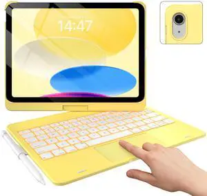 typecase Touch iPad 10th Generation Case with Keyboard (10.9", 2022) and iPad A16 (11th Gen, 2025)  360° Rotatable, 11-Color Backlit, Multi-Touch Trackpad, Thin & Light (Yellow)