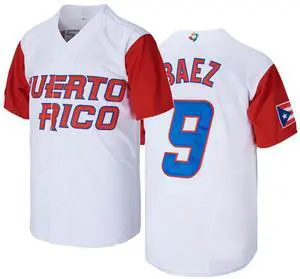 GOURIDA Boyfriend Style Men's No.9 Baez Puerto Rico World Game Classic Baseball Jersey Stitched White XXX-Large