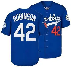GOURIDA Jackie Robinson #42 Black Legend Men Jersey Retro Short Sleeves Button Down Baseball Jerseys Blue Medium