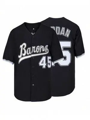 GOURIDA ST John's 90s Outfit For Men Barons #45 Hip Hop Clothes Baseball Jersey Shirts For Party Baseball Gift Small Black