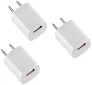 Qixxronics USB Wall Charger Cube, 1A/5V USB Adapter Block, USB Adapter Power Plug Charging Base Replacement for iPhone 14/13/11/12 XS/XS Max/X/8/7/6 Plus, Galaxy S9/S8/S8 Plus, Moto, LG 3 Packs