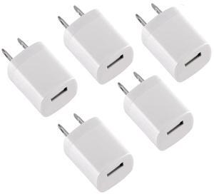Qixxronics USB Wall Charger Cube, 1A/5V USB Adapter Block, USB Adapter Power Plug Charging Base Replacement for iPhone 14/13/11/12 XS/XS Max/X/8/7/6, Galaxy S9/S8/S8 Plus, Moto, Kindle, LG 5 Packs