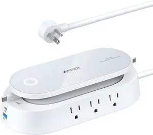 647 Charging Station (100W) 10-in-1 Power Strip with 6 AC 1 USB-A 1 USB-C 2 Retractable USB C Cables (3ft) 5ft Extension Cord Power Delivery for Conference Rooms Desktop Accessory