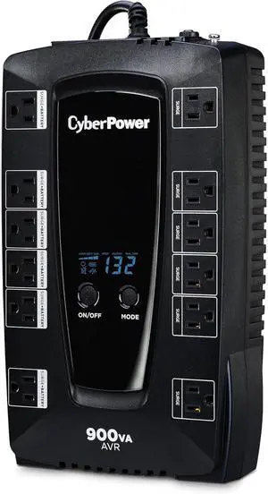 CyberPower AVRG900LCD Intelligent LCD UPS System, 900VA/480W, 12 Outlets, AVR, Compact