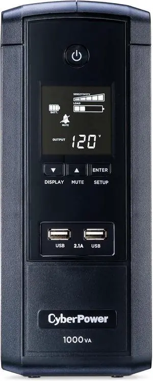 CyberPower BRG1000AVRLCD Intelligent LCD UPS System, 1000VA/600W, 10 Outlets, AVR, Mini-Tower, 5-Year Warranty