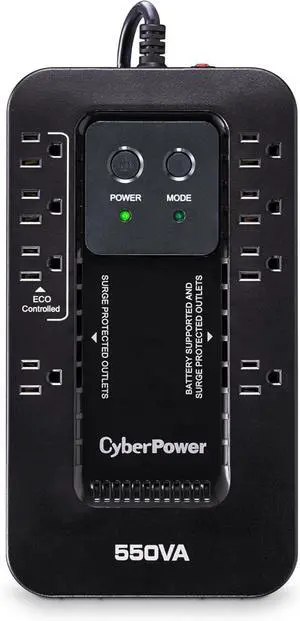 CyberPower EC550G Ecologic Battery Backup & Surge Protector UPS System, 550VA/330W, 8 Outlets, ECO Mode, Compact Uninterruptible Power Supply