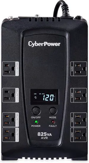 CyberPower CP825AVRLCD Intelligent LCD UPS System, 825VA/450W, 8 Outlets, AVR, Compact