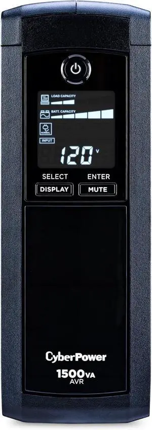 CyberPower CP1500AVRLCDTAA Intelligent LCD UPS Battery Backup and Surge Protector, 1500VA, 900W, 12 Outlets, AVR, Mini Tower, TAA Certified, UL Certified