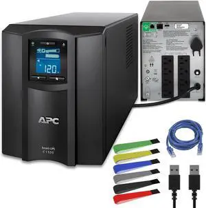 APC 1500VA Smart UPS with SmartConnect, SMC1500C Sinewave UPS Battery Backup, AVR, 120V, Power Supply + Network Cable + Wire Ties