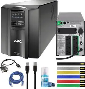 APC 1500VA Smart UPS with SmartConnect, SMT1500C Sinewave UPS Battery Backup, AVR, 120V, Line Interactive Uninterruptible Power Supply with Ethernet Cable, Wire Ties & Cleaning Kit
