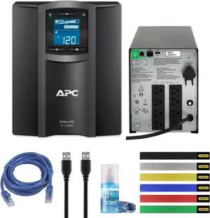 APC 1500VA Smart UPS with SmartConnect, SMC1500C Sinewave UPS Battery Backup, AVR, 120V, Line Interactive Uninterruptible Power Supply with Ethernet Cable, Wire Ties & Cleaning Kit