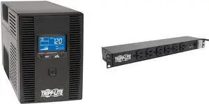 Tripp Lite SMART1500LCDT 1500VA 900W UPS Battery Back Up, AVR, LCD Display, Line-Interactive & 14-Outlet Rackmount PDU Surge Protector Power Strip, 15A, 120V, 3000 Joules Protection