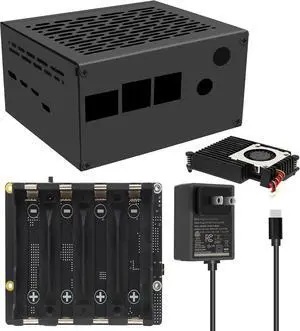 Geekworm X1206 4-Cell 5V UPS Shield+Metal Case+Active Cooler H505+GaN PD 27W USB-C Power Supply for Raspberry Pi 5