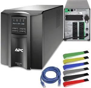 APC 1500VA Smart UPS with SmartConnect, SMT1500C Sinewave UPS Battery Backup, AVR, 120V + Network Cable + Wire Ties