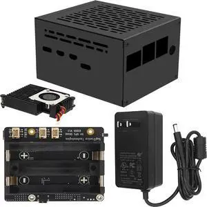 Geekworm X1205 5V UPS HAT Shield+Case+H505 Active Cooler+DC 12V 5A Power Supply for Raspberry Pi 5|Max 5.1V 6A Output|Wide 9-18V Input|Auto Power On|Safe Shutdown|Power Loss Detection Function