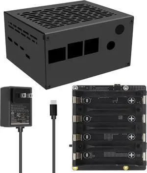Geekworm X1206 4-Cell 5V UPS Shield+Metal Case+GaN PD 27W USB-C Power Supply for Raspberry Pi 5