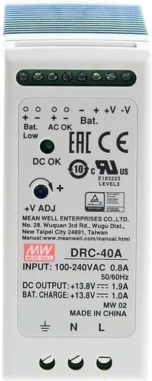 DRC-40A 13.8V DIN Rail Security Power Supply 40W Single Output with Battery Charger UPS Function