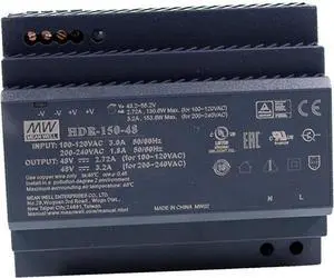 HDR-150-48 150W DIN Rail Power Supply 48V Constant Current, Ultra Slim Design for Industrial Control Systems, Telecommunications, and Data Centers
