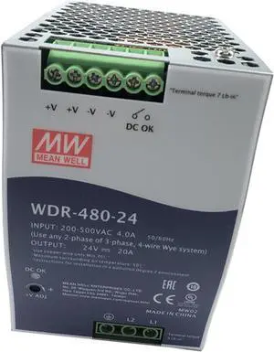WDR-480 Series 480W DIN Rail Industrial Power Supply 24V with PFC for Automation, Robotics & More