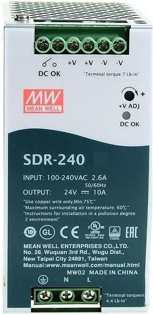 Mean Well SDR 240W 10A Switching Power Supply SDR-240-24