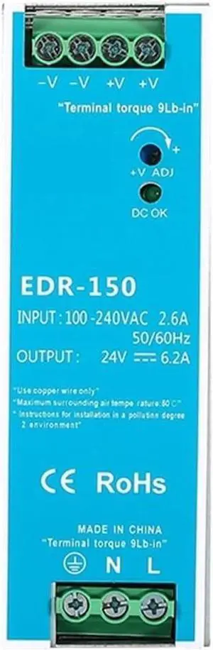 EDR150 NDR-150 Industrial DIN Rail Switching Power Supply 150W 12V 24V 48V AC/DC EDR-150-24 Single Output Source Power (Size : 24V, Color : NDR-150W)