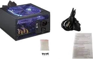 750-Watt Blue LED 120mm Quiet Fan Black ATX 12V 2.0 24pin, 5X SATA, Dual 6+2 pin PCIe Plug Desktop PC Power Supply Unit for Intel Core i3/i5/i7 & AMD Ryzen 3/5/7/9 Gaming Systems