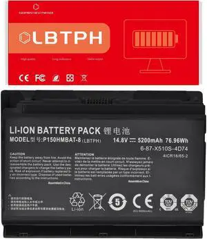 P150HMBAT-8 X510S 6-87-X510S-4D74 Compatible Laptop Battery Replacement for CLEVO 6-87-X510S-4D7 6-87-X510S-4D72 6-87-X510S-4D73 6-87-X510S-4J7 6-87-X510S-4J72 G505 P150EM 14.8V 5200mAh/76.96Wh