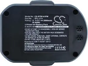 2000mAh Replacement Battery for Ryobi CDDI14022NF LCD14022 CDD144V22 LCD1402 LCDI14022 LLCD14021 LCDI14022B BPL1414 130171003 (14.4V)