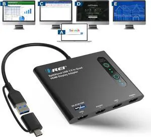 SplitExtend HDMI Splitter Extended Display for Quad Monitor - Multi-Monitor Display 5 Separate Screens - USB-C Adapter to HDMI 2.0, 4K@30Hz Outputs - Windows and Mac Compatible