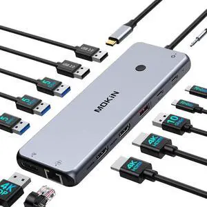 USB C Docking Station 3 Monitors USB C Hub Laptop Dual Monitor Multiport Adapter Dock Dongle,USB C to 2 HDMI,DisplayPort,PD Charging,Ethernet,7 USB C/A 3.1/3.0/2.0 Ports,Audio for Dell/HP/Lenovo