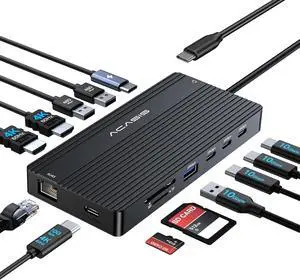 USB C Docking Station Dual Monitor,14 in 1 USB C Hub,Laptop Dock Dual Monitor with 2 HDMI 4K@60HZ, 5 * 10Gbps USB,PD 100W,Ethernet, SD/TF Card Reader,3.5mm Audio for Dell/HP/Lenovo ThinkPad/Surface
