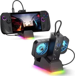 JSAUX Docking Station for ROG Ally X/ROG Ally/Steam Deck/Legion Go, 7-in-1 ROG Ally X Dock with RGB Cooling Fan, HDMI 4K@120Hz, Gigabit Ethernet, Dual USB & USB C 3.0, 100W PD Charging - HB0705