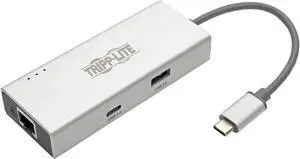 Tripp Lite USB C Docking Station w/ USB-A Hub, HDMI, Gbe, 4K @ 30Hz Portable Thunderbolt 3 Silver (U442-DOCK13-S)