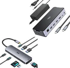 USB C Docking Station Dual Monitor, 8-in-1 USB C Video Hub+USB C Docking Station 3 Monitors Laptop USB C Dock Dual Monitor with 2 HDMI