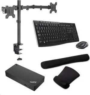 Lenovo ThinkPad Universal Thunderbolt 4 Dock 100W 4K Support, HDMI, USB-C, DisplayPort, Bundled with Desk Mount Dual Monitor Stand, MK270 Wireless Keyboard & Mouse, Gel Mouse & Wrist Pad
