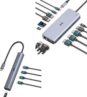 Selore 13-in-1 Docking Station Triple Monitor + 10Gbps USB C Hub with 4K@60Hz Video Display
