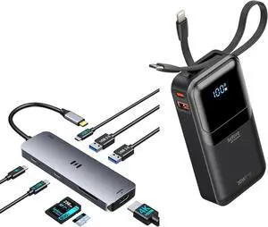 Selore 8-in-1 USB C Video Hub with 4K USB-C and HDMI Display+Portable Charger Power Bank 30W