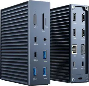 ANYOYO USB C Docking Station Dual Monitor Laptop Docking Station 16-IN-1with 2*HDMI 4K60+VGA1080P+2*USB C10Gbps+SD/TF+Audio+PD100W USB C Hub Multiport Adapter for MacBook/Dell/Lenovo/HP(Light Gray)