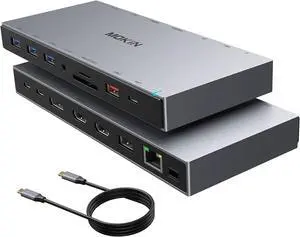 MOKiN USB C Docking Station 3 Monitors with 2 HDMI, DisplayPort, USB A 3.1/3.0/2.0, USB C, SD & Micro SD Slot, Ethernet, PD Charging for Dell XPS/HP/Lenovo ThinkPad/ASUS/Microsoft Surface/Google