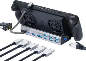 Legion Go/ROG Ally/Steam Deck Dock - 11-in-1 Docking Station Dual Cool Fans Steam, 4K@60Hz, 6 USB Ports, VGA, DP, 100W PD Charging, Gigabit Ethernet Fit for Steam Deck