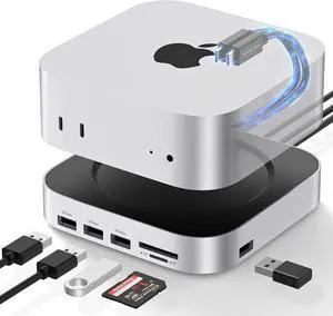 Mac mini M4 Dock, 9 +1 in 1 Mac mini M4 Hub, SSD & Host Dual Ports with 20 Gbps Mac mini M4 Dock Station with 6xUSB A, SD/TF Card Reader with 2280 NVMe SSD for Mac mini M4, Mac mini M4 Pro
