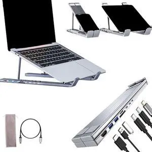 Civilizek Laptop Stand, Civilizek 8 in 1 USB C Laptop Docking Station Stand with 8 Essential Ports,4k HDMI,2 USB-A 3.0 (5gbps),2 USB-C Pd 3.0 (100w Power Delivery), Say Goodbye to Tangled Cables