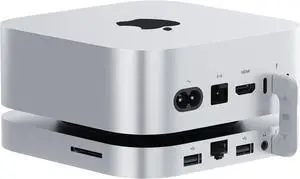 Mate Mini-A for Mac mini M4 Dock, Aluminum Alloy Stand with Dual M.2 PCle SSD Solts (up to 8TB*2), Thunderbolt5*1USB-A 3.0 * 22.5G LAN*1SD4.0 * 1Type-C(PD3.0)*1, Audio Jack - Silver