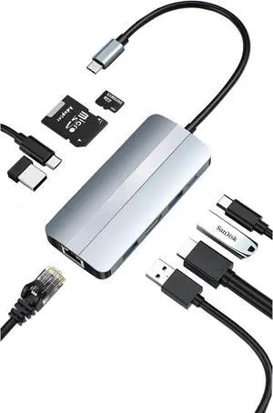 USB C Docking Station, 9 in 1 Type C Hub with 4K Display HDMI, 87W PD Charging, USB 3.0/2.0, Ethernet, Multiple Adapter Dongle Dock for HP/Dell/Lenovo/Surface Laptop
