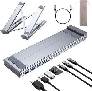 8-in-1 USB-C Laptop Stand, 2025 New Portable Laptop Stand with Docking Station, 4K HDMI Output, 6 Height Levels, Super-Speed Data Transfer, for Offices, Corporate Desks, Cafes (8-in-1)