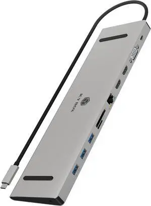 ICY BOX USB-C Laptop Docking Station (11-in-1) for 2 Monitors (2x HDMI & 1x VGA), 4K 60Hz, 3x USB 3.0 HUB, 100W Power Delivery, Gigabit Ethernet, Card Reader, Audio, IB-DK2106a-CPD
