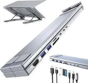 2025 Upgraded 8-in-1 USB-C Laptop Stand, with 4k HDMI, 2 USB 3.0, Pd 100w, Foldable Universal Station for All Laptop Brands, Plug and Play, Raise The Computer Base for Better Heat Dissipation