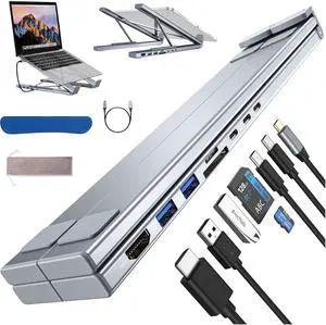 Civilizek 8-in-1 USB-C Laptop Stand, Civilized Laptops Stands, Laptop Docking Station Stand, with 4k Hdmi, 2 USB 3.0, Pd 100w, Universal for Home Offices, Corporate Desks (8-in-1)